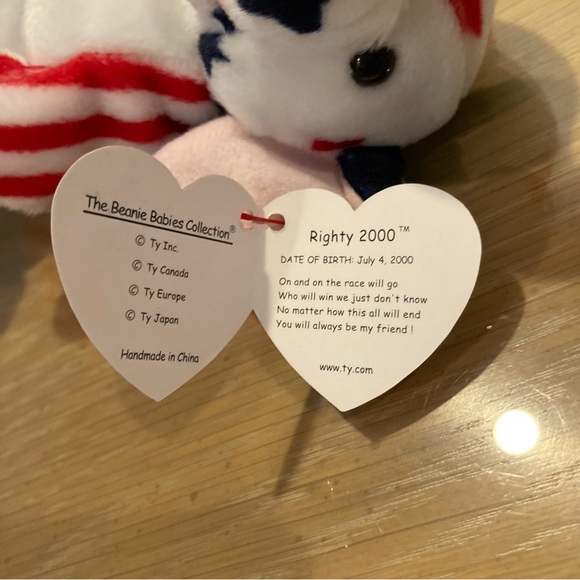 NWT Vintage "Righty 2000" Beanie Baby. Date of birth 7/4/2000. - Picture 14 of 15